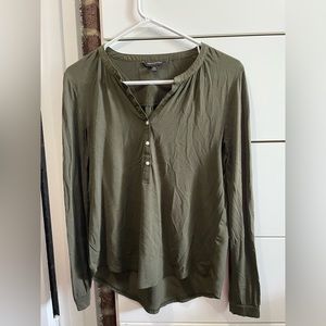 Henley green shirt, back is chiffon
